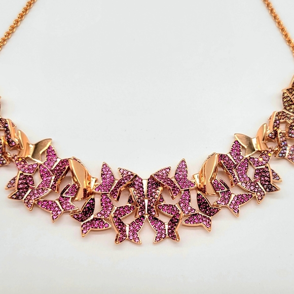 Swarovski Crystal Pink + Aurora Borealis 3d Origami Butterfly Necklace in Rose - Picture 4 of 12